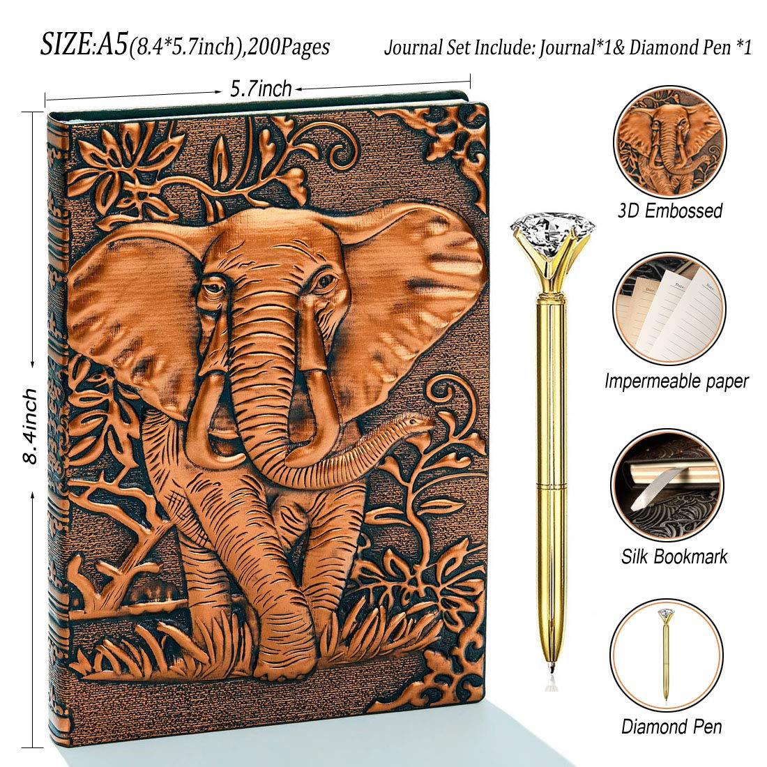 Journal Writing Embossed Leather Notebook - Antique Handmade Leather Daily Notepad Sketchbook, Travel Diary & Notebooks to Write in, Phoenix Gift For Men & Women, with Golden Classic Pen, (Bronze), TCoU Recommendations from Amazon Products