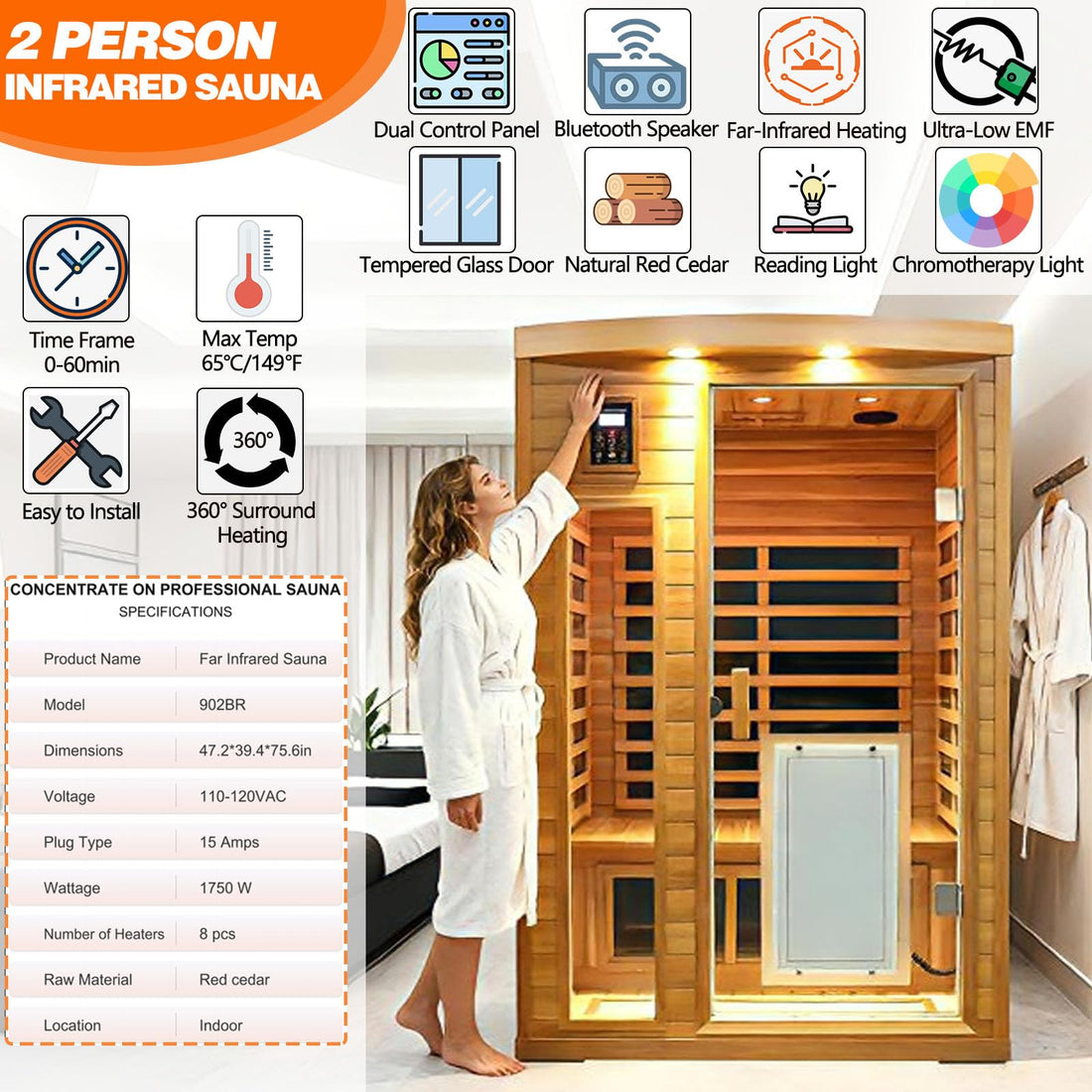 Home Sauna--Smart APP Control 2-3 Person Ultra Low EMF (0-5mG) Far Infrared Sauna for Home, 1520W Hemlock Wood Sauna Room with Bluetooth Speaker & Chromotherapy Lights, LCD Touch Panel, Constant Temperature Cover-TCoU Recommendations from Amazon Products