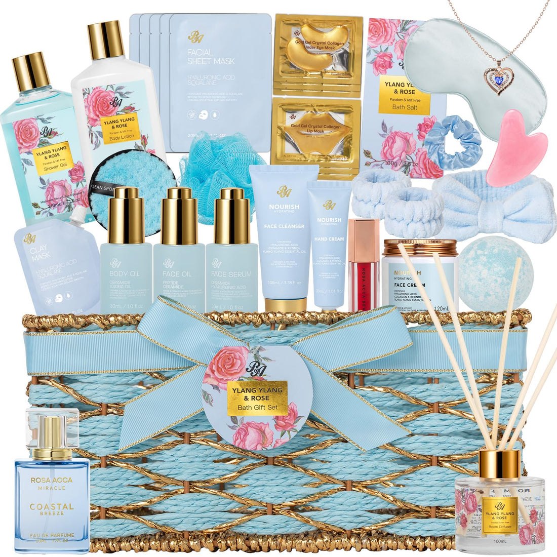 Gift Basket --35 Pcs Mothers Day - Gifts for Mom, Honey & Almond Bath & Body Gift Basket for Women, Face Skin Care Kit, Home Spa Basket Gift Set, Self-Care Gift Kit, Necklace, Birthday, Anniversary, Wife, TCoU Recommendations from Amazon Products