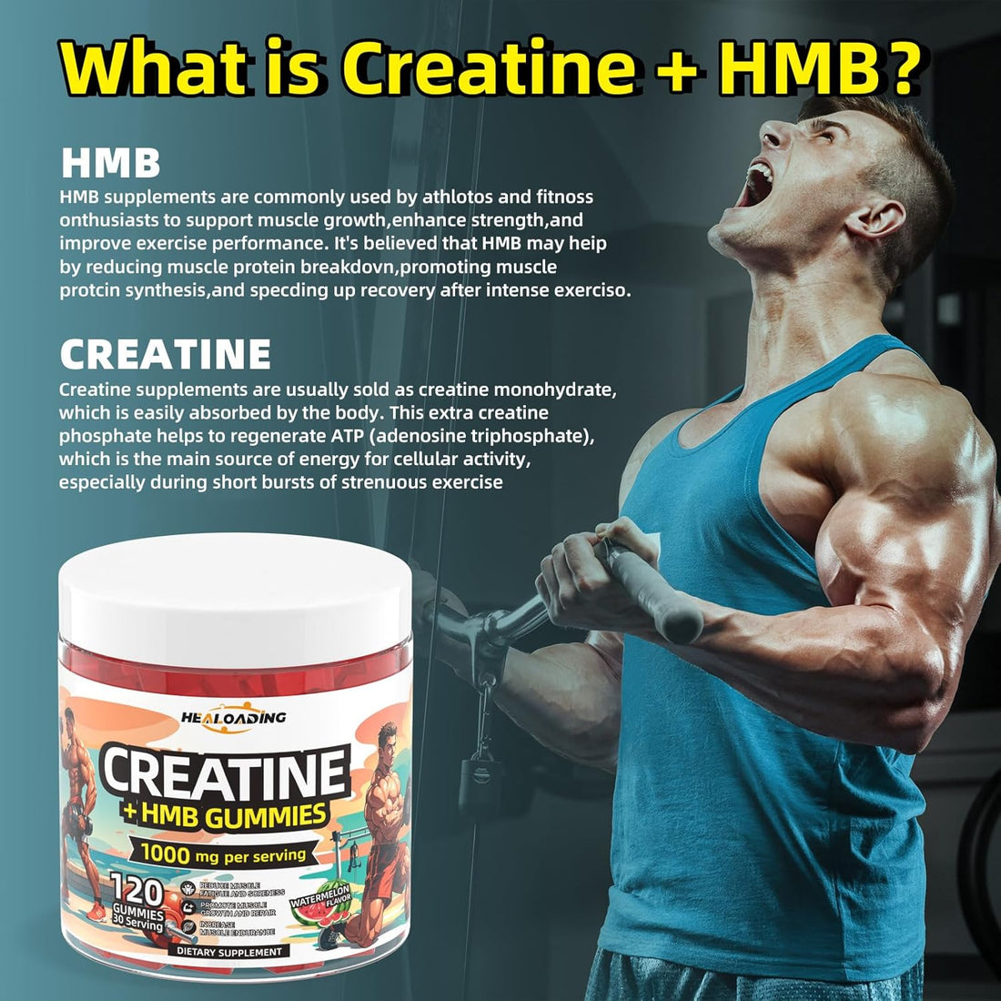 Creatine Monohydrate Gummies HMB Supplements for Men - Creatine and HMB Supplement for Boost Strength Performance Build Muscle Supports and Muscle Growth & Recovery, TCoU Recommendations from Amazon Products