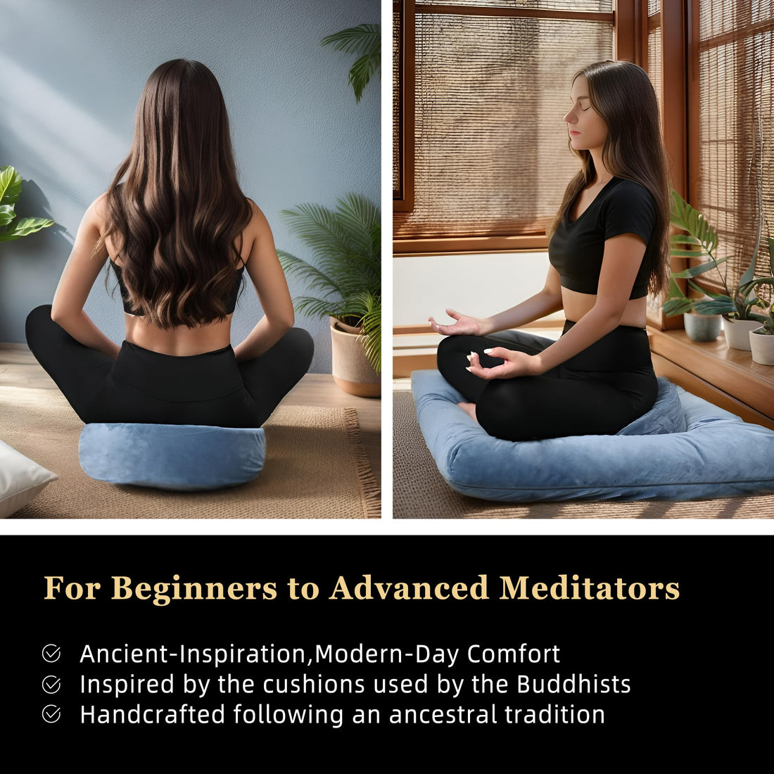 Meditation Cushion Set with Buckwheat Hulls & Memory Foam by Zafu- Ergonomic Support for Yoga & Sitting - Removable Machine-Washable Luxury Velvet Cover - for Adults and Kids (Blue),TCoU Recommendations from Amazon Products