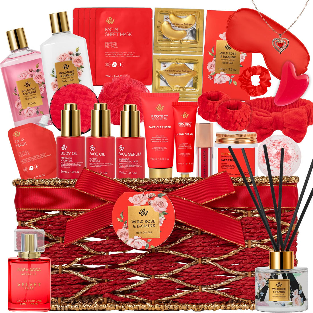 Gift Basket --35 Pcs Mothers Day - Gifts for Mom, Honey & Almond Bath & Body Gift Basket for Women, Face Skin Care Kit, Home Spa Basket Gift Set, Self-Care Gift Kit, Necklace, Birthday, Anniversary, Wife, TCoU Recommendations from Amazon Products