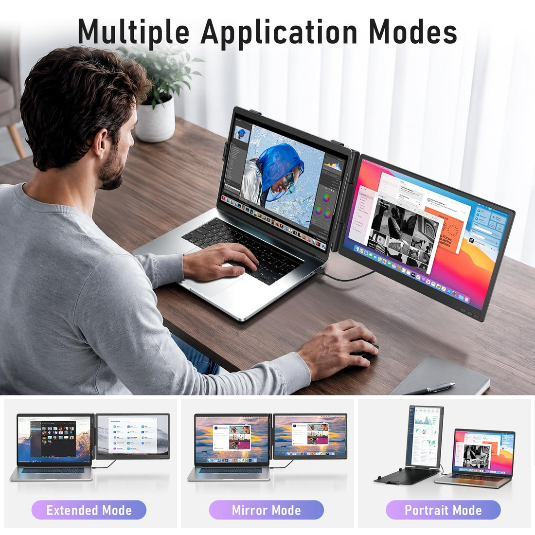 XX-Shop Amazon Products-TCoU affiliate--Laptop Screen Extender, 14'' FHD 1080P Ultra-Slim Triple Portable Monitor for Laptops, Two Cable USB-C Travel Monitor Extender Plug & Play for 13"-17" Laptop, Compatible with Wins/Mac/Android/Chrome