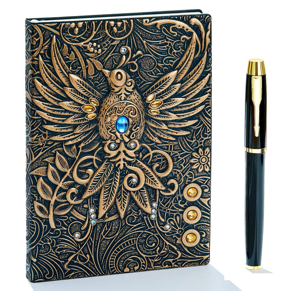 Journal Writing Embossed Leather Notebook - Antique Handmade Leather Daily Notepad Sketchbook, Travel Diary & Notebooks to Write in, Phoenix Gift For Men & Women, with Golden Classic Pen, (Bronze), TCoU Recommendations from Amazon Products
