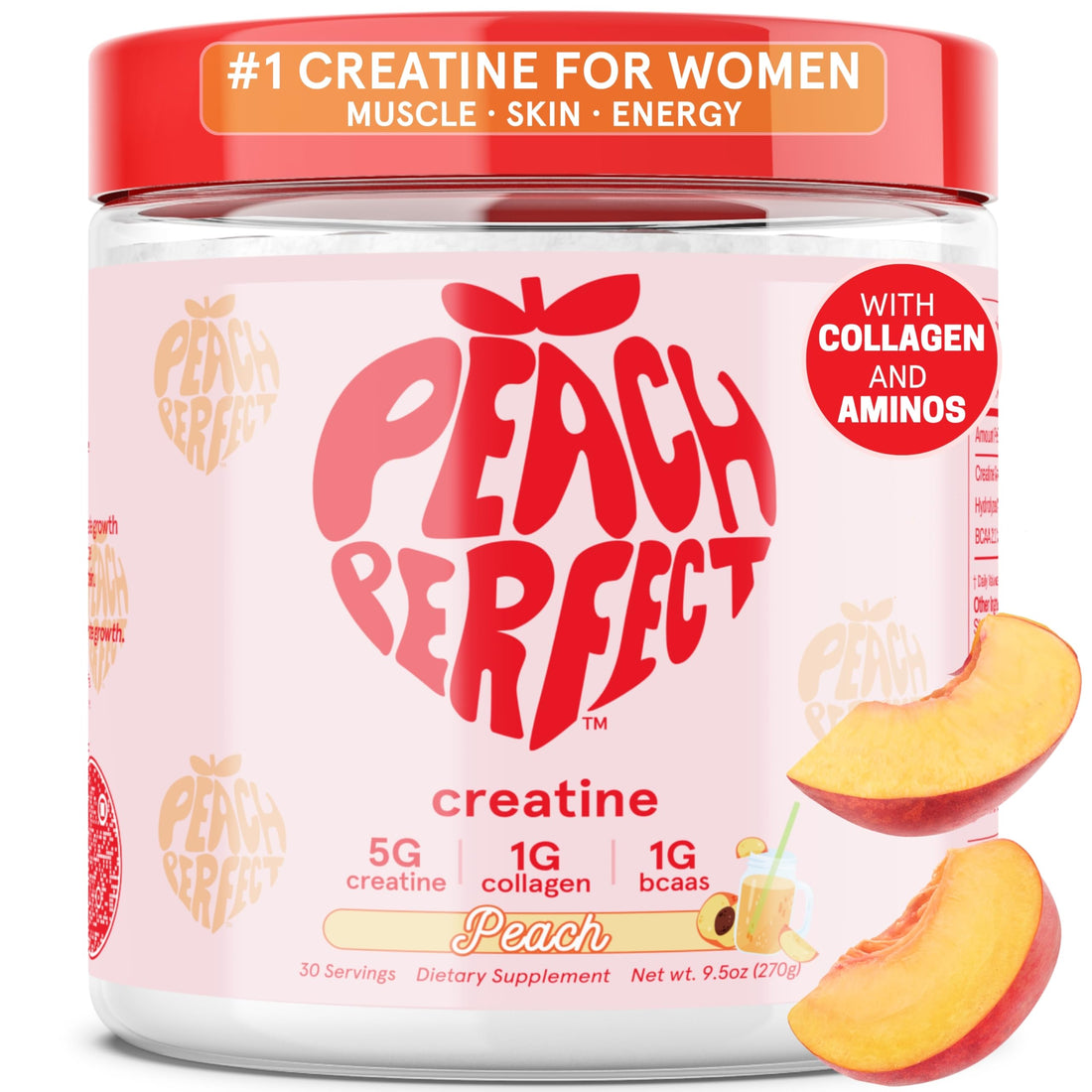 Creatine Peach Perfect Monohydrate Powder, Glute Builder Creatine for Women with Collagen, BCAAs, 5g Vegan Micronized Creatine per Serving, for Energy, Muscle Support, 30 SVG, Peach Flavor, TCoU Recommendations from Amazon Products