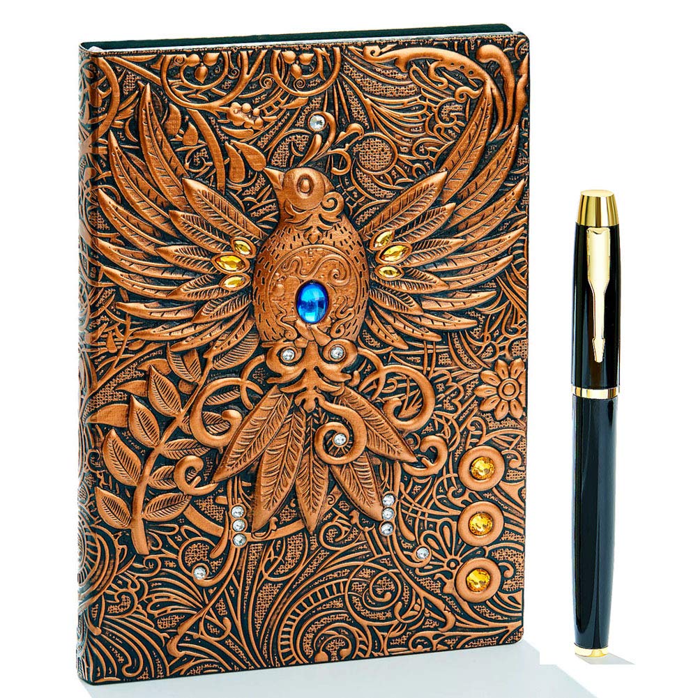 Journal Writing Embossed Leather Notebook - Antique Handmade Leather Daily Notepad Sketchbook, Travel Diary & Notebooks to Write in, Phoenix Gift For Men & Women, with Golden Classic Pen, (Bronze), TCoU Recommendations from Amazon Products