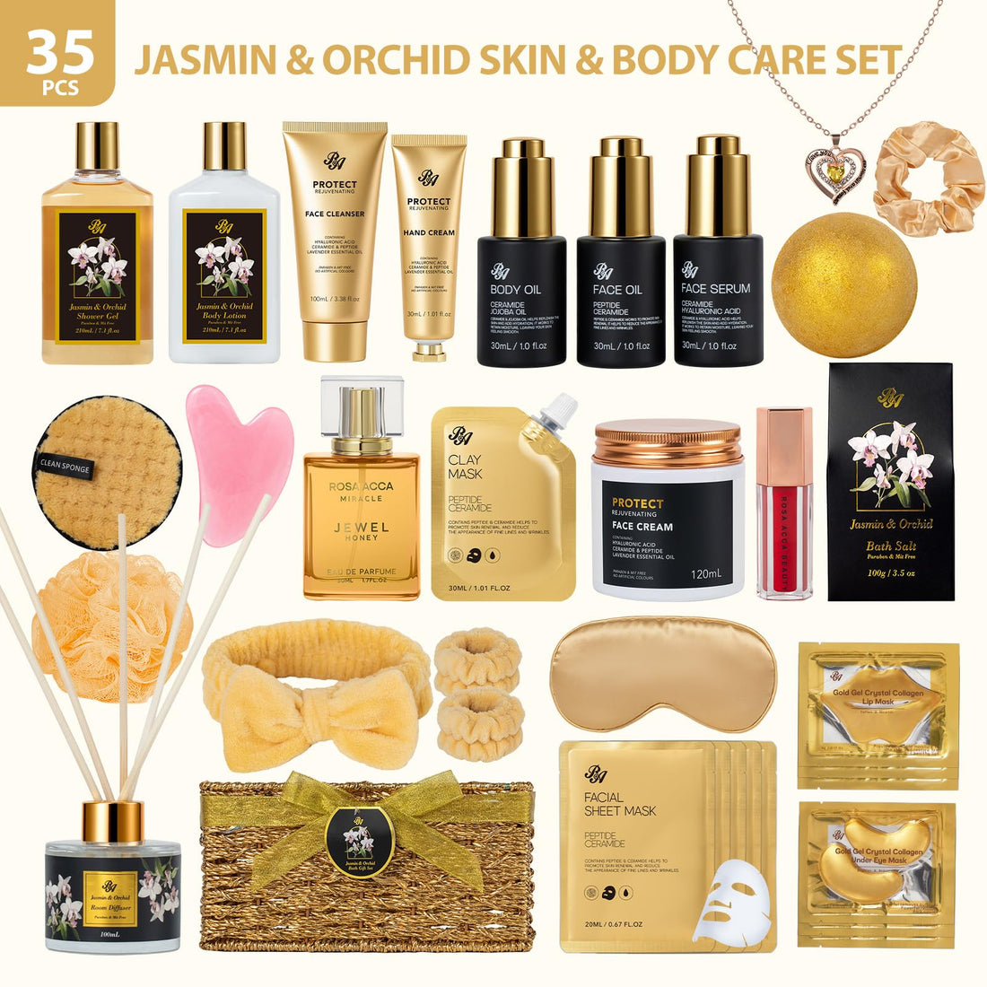 Gift Basket --35 Pcs Mothers Day - Gifts for Mom, Honey & Almond Bath & Body Gift Basket for Women, Face Skin Care Kit, Home Spa Basket Gift Set, Self-Care Gift Kit, Necklace, Birthday, Anniversary, Wife, TCoU Recommendations from Amazon Products