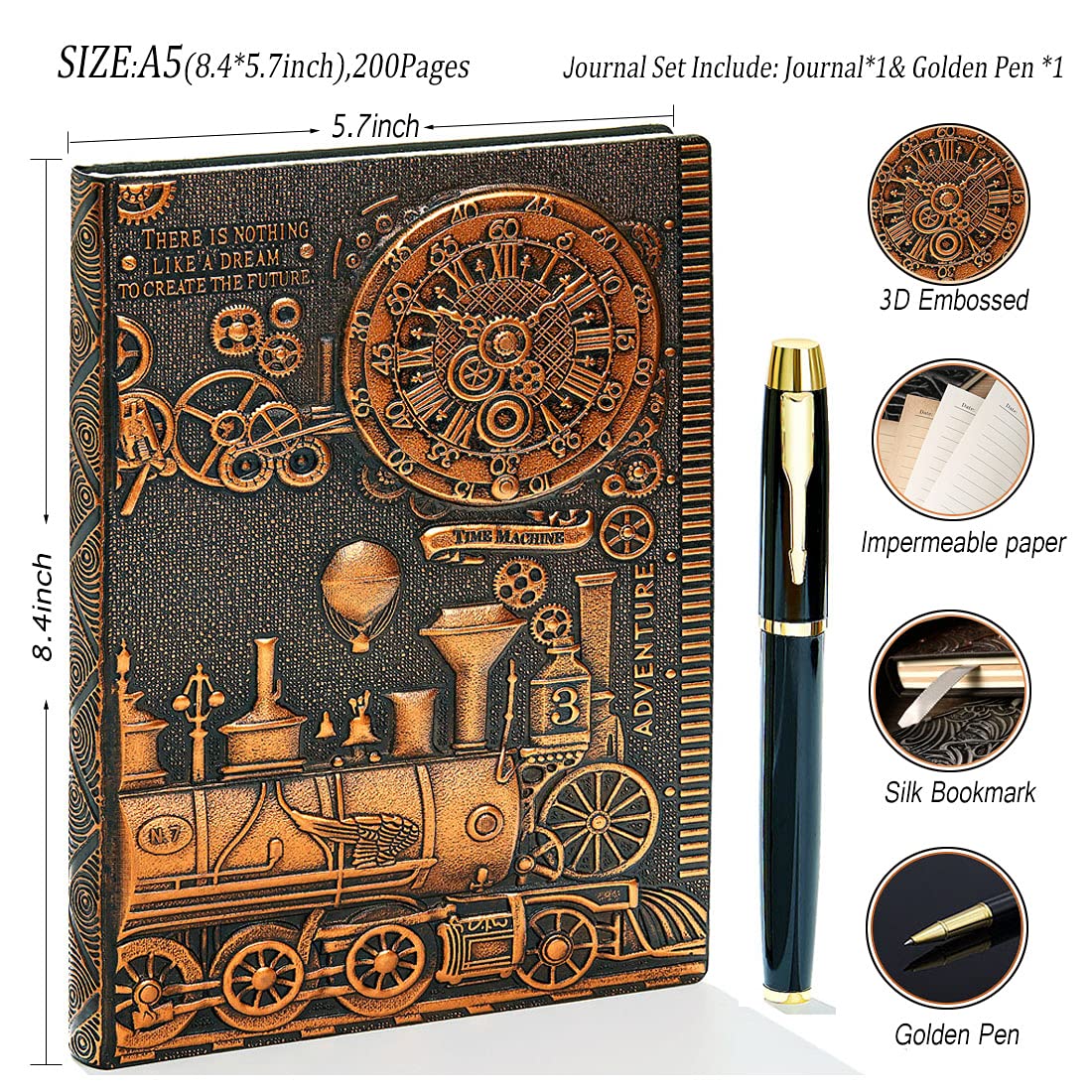 Journal Writing Embossed Leather Notebook - Antique Handmade Leather Daily Notepad Sketchbook, Travel Diary & Notebooks to Write in, Phoenix Gift For Men & Women, with Golden Classic Pen, (Bronze), TCoU Recommendations from Amazon Products