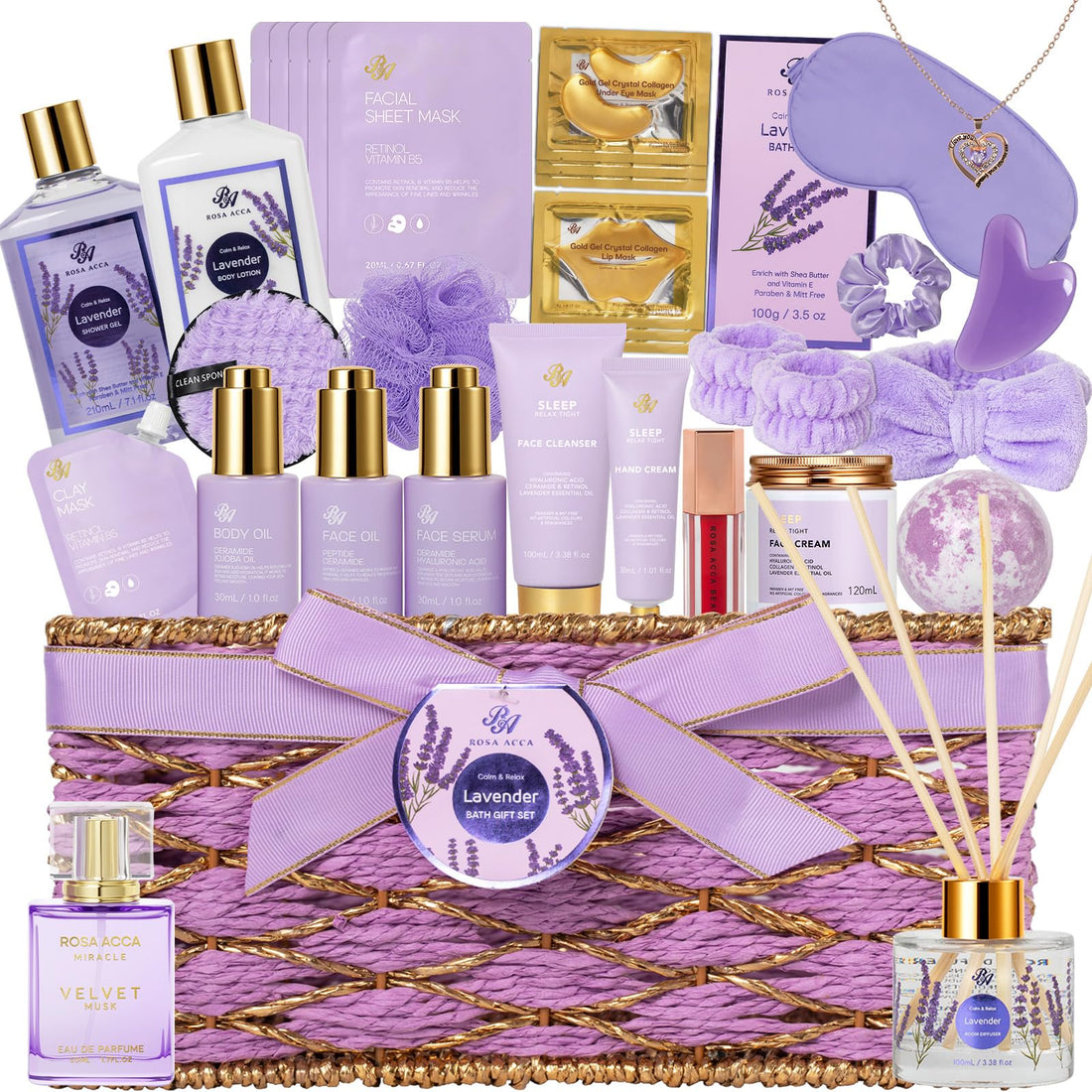 Gift Basket --35 Pcs Mothers Day - Gifts for Mom, Honey & Almond Bath & Body Gift Basket for Women, Face Skin Care Kit, Home Spa Basket Gift Set, Self-Care Gift Kit, Necklace, Birthday, Anniversary, Wife, TCoU Recommendations from Amazon Products