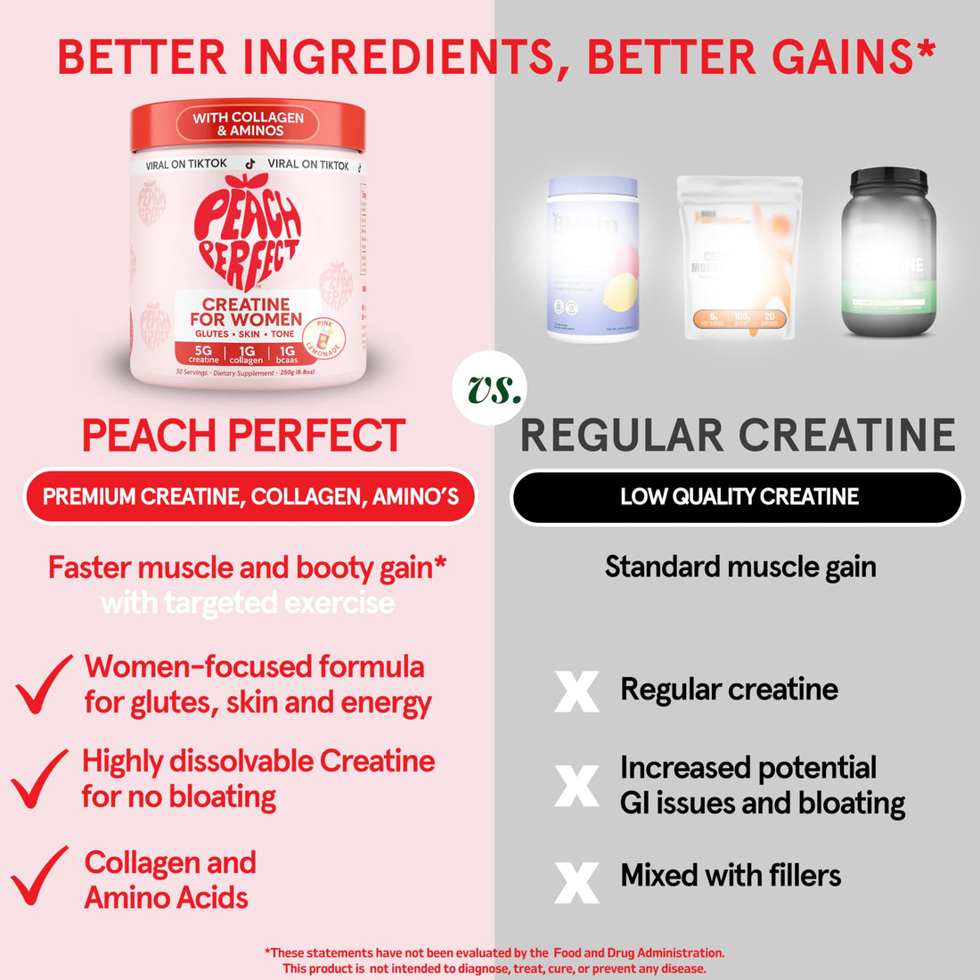 Creatine Peach Perfect Monohydrate Powder, Glute Builder Creatine for Women with Collagen, BCAAs, 5g Vegan Micronized Creatine per Serving, for Energy, Muscle Support, 30 SVG, Peach Flavor, TCoU Recommendations from Amazon Products