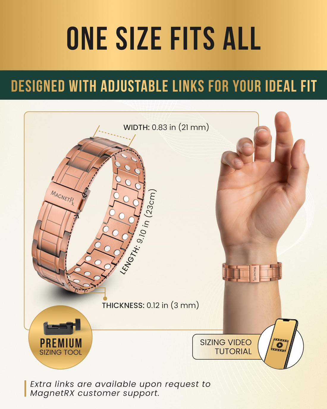MagnetRX® Magnetic Copper Bracelet for Men — EllipseMAX 5X Strength 5,000 Gauss Magnets — Designed in USA & Patent Pending — Premium Mens Copper Bracelet with Adjustable Length, TCoU Recommendations from Amazon Products