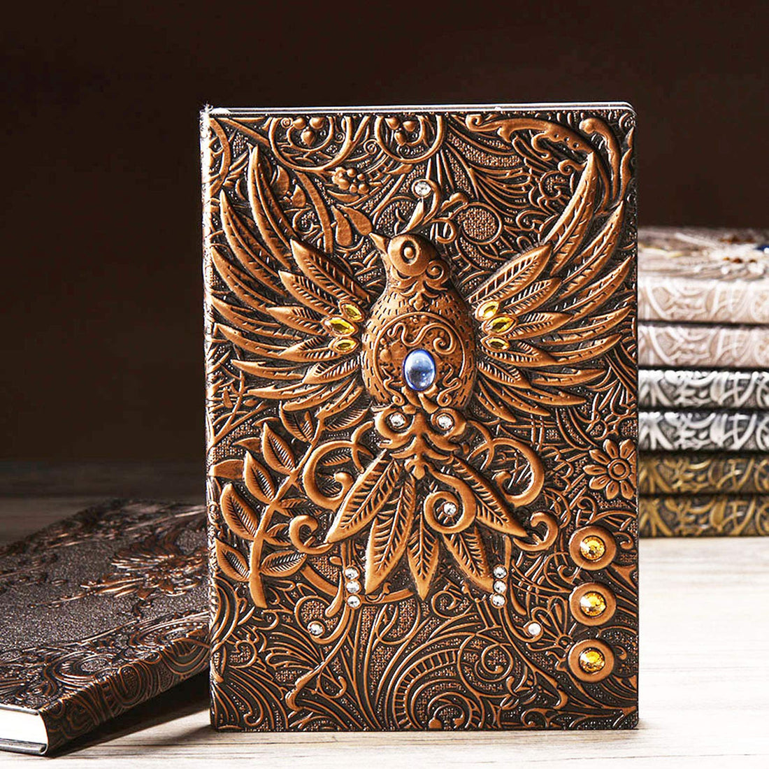 Journal Writing Embossed Leather Notebook - Antique Handmade Leather Daily Notepad Sketchbook, Travel Diary & Notebooks to Write in, Phoenix Gift For Men & Women, with Golden Classic Pen, (Bronze), TCoU Recommendations from Amazon Products