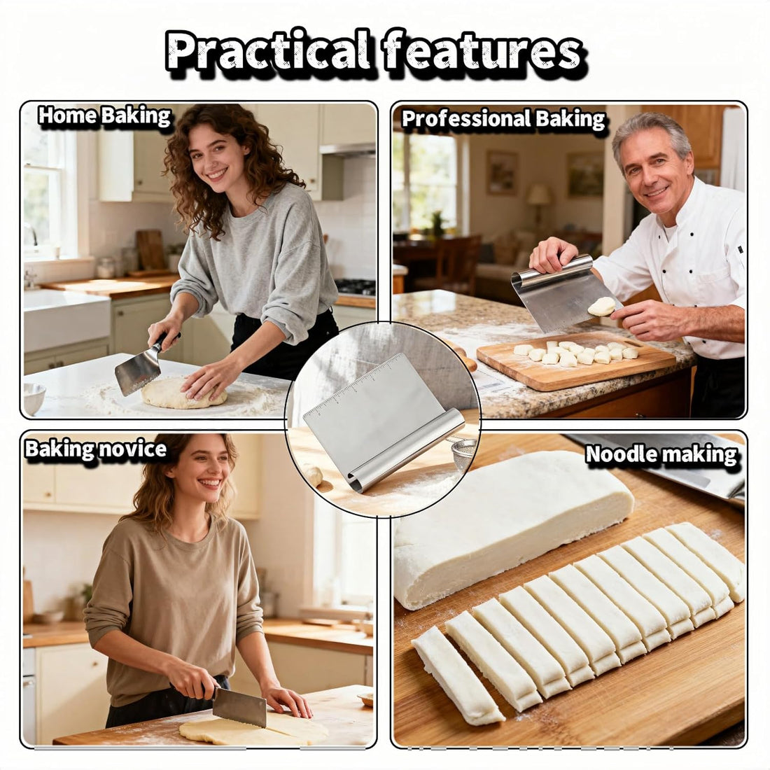 Dough Scraper and Bench Knife/scrapper--5.9" Professional Stainless Steel Dough Scraper and Bench Knife with Measurement Scale, Multi-Purpose Pastry Cutter for Baking, Pizza, Grill, Dough, Vegetables, TCoU Recommendations from Amazon Products