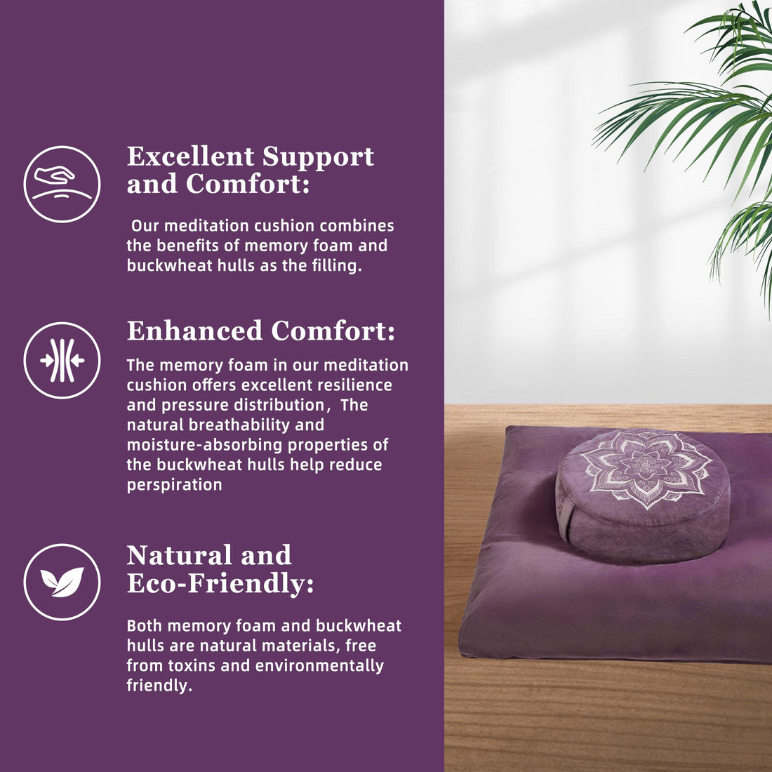 Meditation Cushion Set with Buckwheat Hulls & Memory Foam by Zafu- Ergonomic Support for Yoga & Sitting - Removable Machine-Washable Luxury Velvet Cover - for Adults and Kids (Blue),TCoU Recommendations from Amazon Products