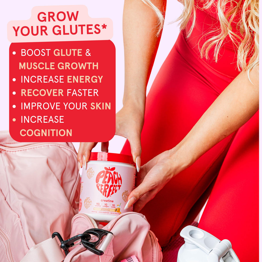 Creatine Peach Perfect Monohydrate Powder, Glute Builder Creatine for Women with Collagen, BCAAs, 5g Vegan Micronized Creatine per Serving, for Energy, Muscle Support, 30 SVG, Peach Flavor, TCoU Recommendations from Amazon Products