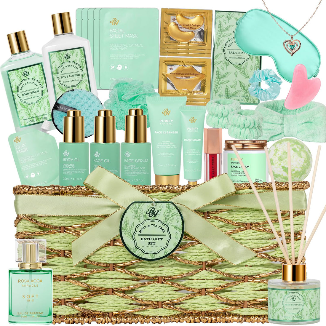 Gift Basket --35 Pcs Mothers Day - Gifts for Mom, Honey & Almond Bath & Body Gift Basket for Women, Face Skin Care Kit, Home Spa Basket Gift Set, Self-Care Gift Kit, Necklace, Birthday, Anniversary, Wife, TCoU Recommendations from Amazon Products