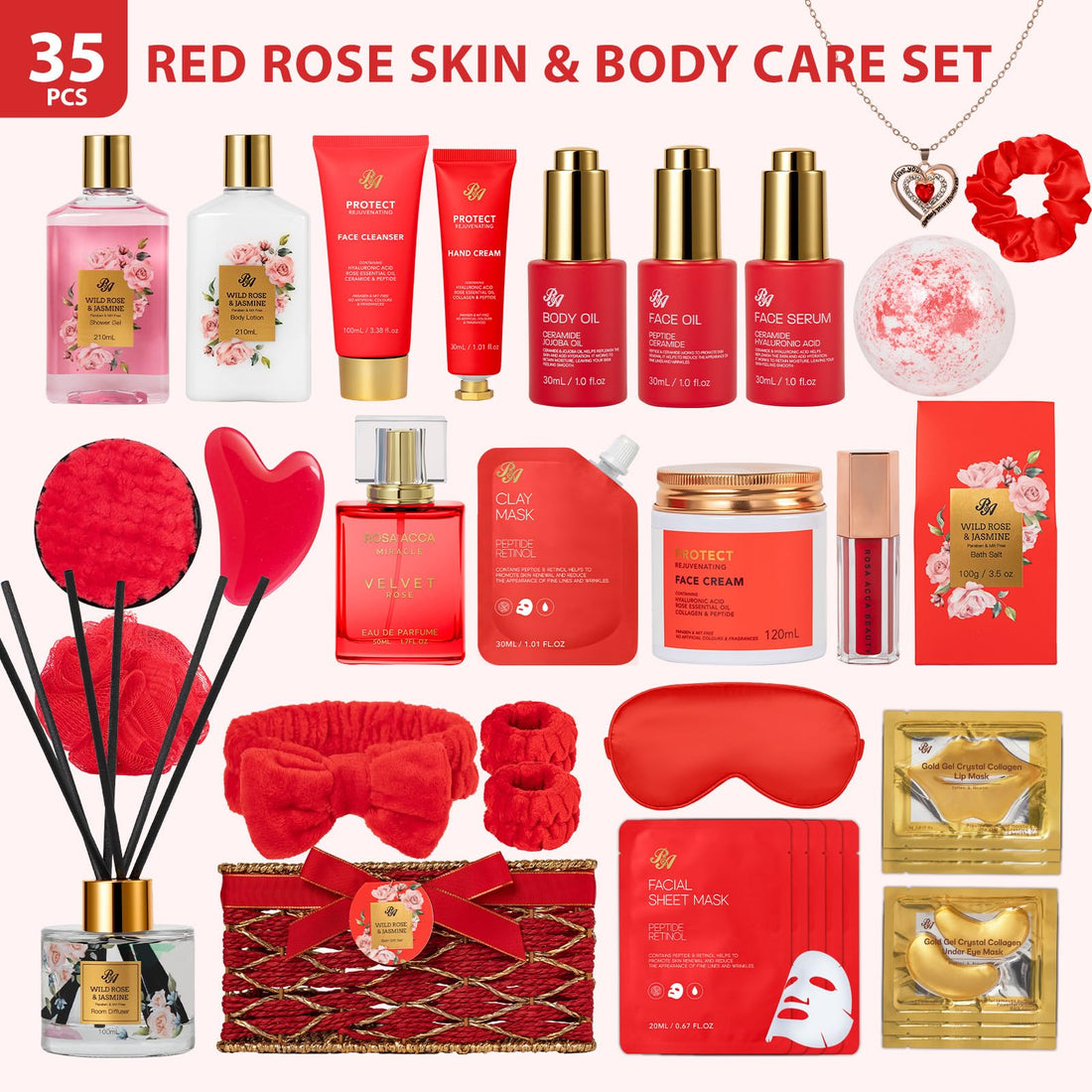 Gift Basket --35 Pcs Mothers Day - Gifts for Mom, Honey & Almond Bath & Body Gift Basket for Women, Face Skin Care Kit, Home Spa Basket Gift Set, Self-Care Gift Kit, Necklace, Birthday, Anniversary, Wife, TCoU Recommendations from Amazon Products