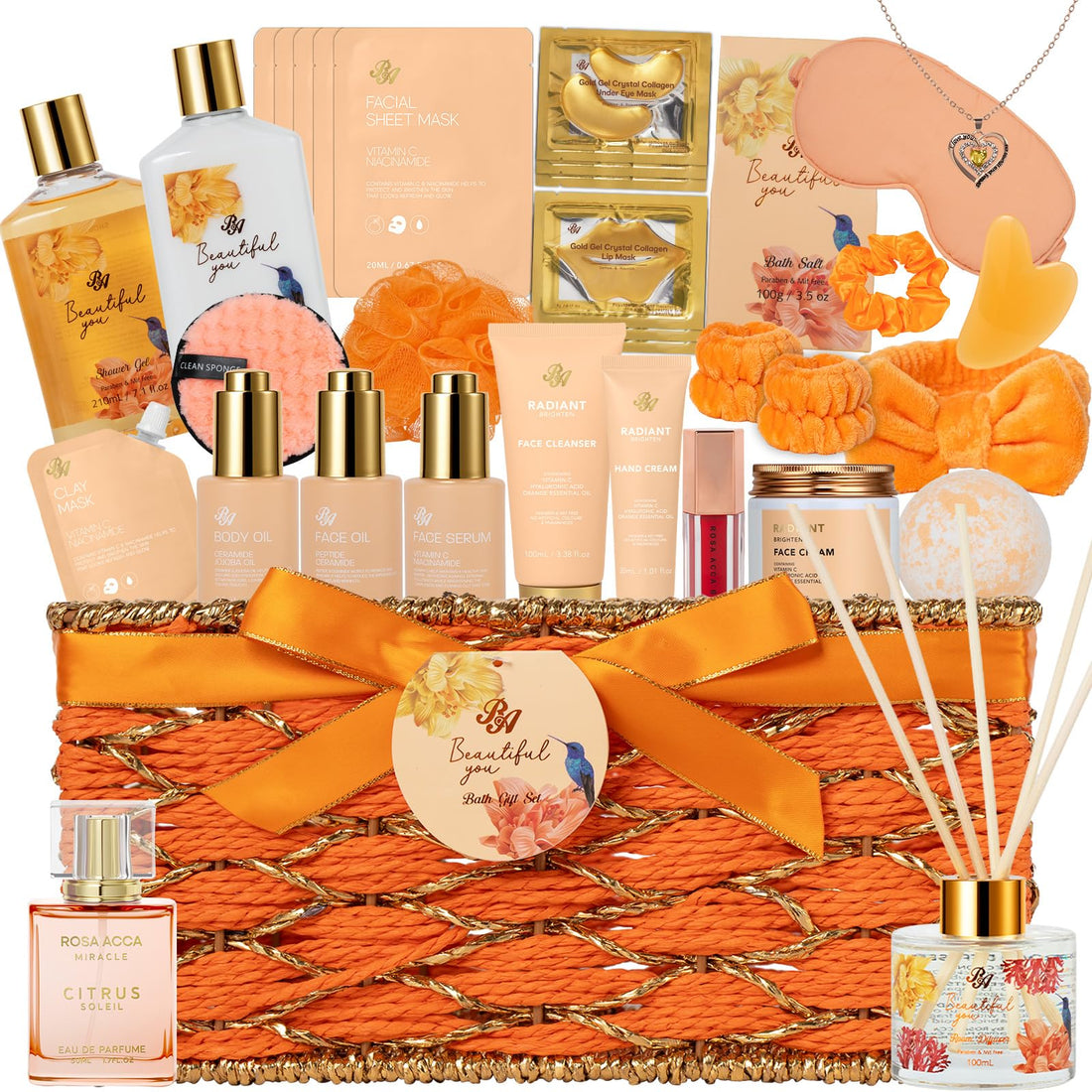 Gift Basket --35 Pcs Mothers Day - Gifts for Mom, Honey & Almond Bath & Body Gift Basket for Women, Face Skin Care Kit, Home Spa Basket Gift Set, Self-Care Gift Kit, Necklace, Birthday, Anniversary, Wife, TCoU Recommendations from Amazon Products