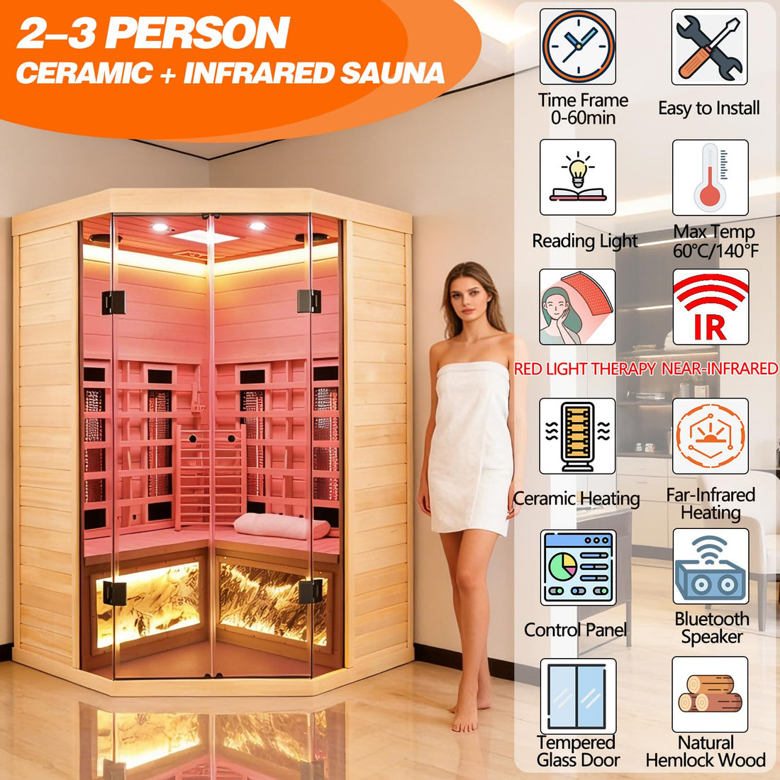 Home Sauna--Smart APP Control 2-3 Person Ultra Low EMF (0-5mG) Far Infrared Sauna for Home, 1520W Hemlock Wood Sauna Room with Bluetooth Speaker & Chromotherapy Lights, LCD Touch Panel, Constant Temperature Cover-TCoU Recommendations from Amazon Products