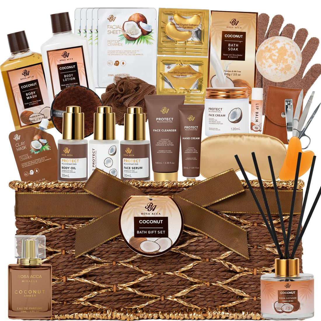 Gift Basket --35 Pcs Mothers Day - Gifts for Mom, Honey & Almond Bath & Body Gift Basket for Women, Face Skin Care Kit, Home Spa Basket Gift Set, Self-Care Gift Kit, Necklace, Birthday, Anniversary, Wife, TCoU Recommendations from Amazon Products