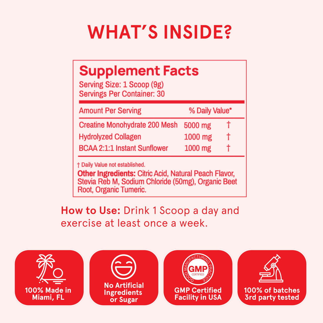 Creatine Peach Perfect Monohydrate Powder, Glute Builder Creatine for Women with Collagen, BCAAs, 5g Vegan Micronized Creatine per Serving, for Energy, Muscle Support, 30 SVG, Peach Flavor, TCoU Recommendations from Amazon Products