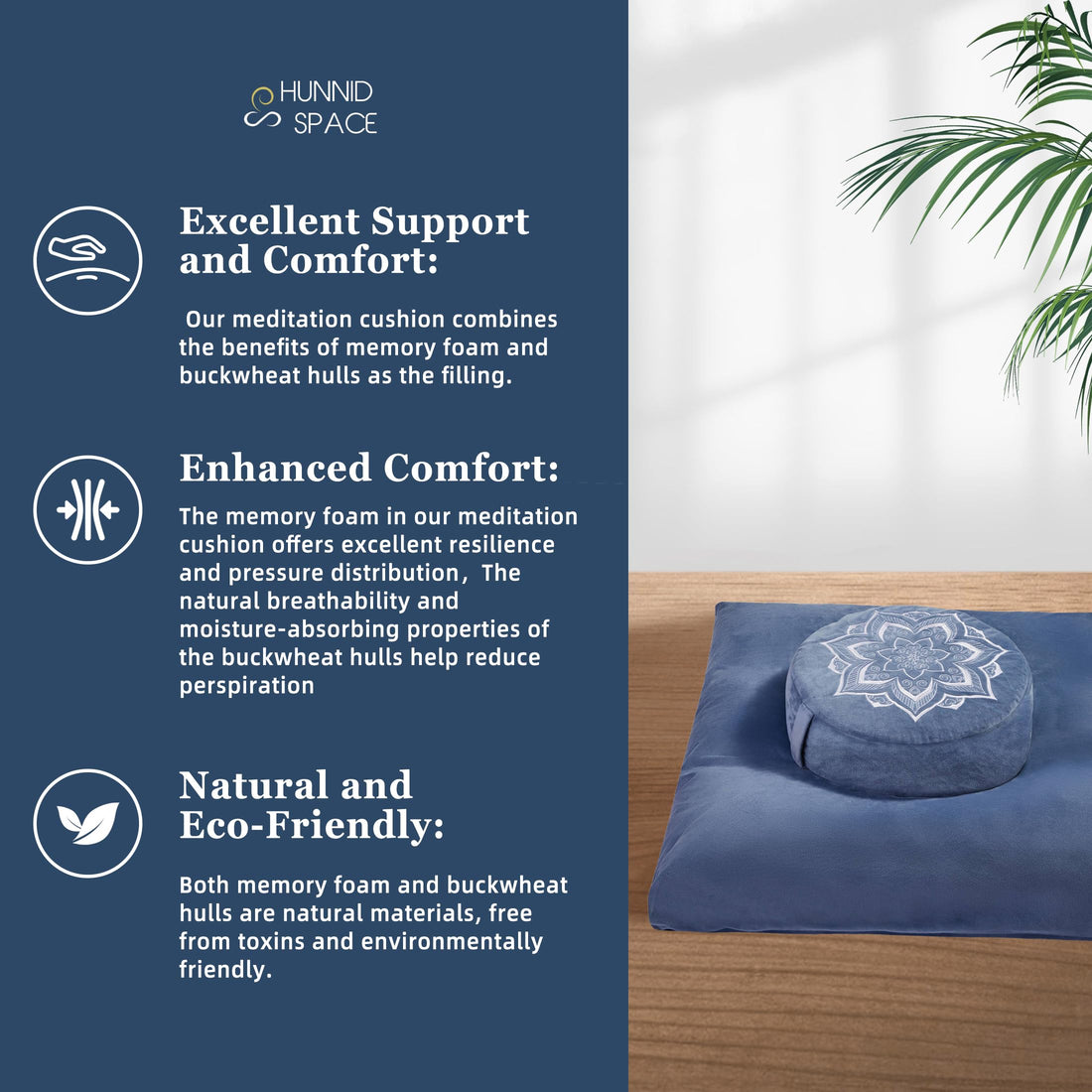 Meditation Cushion Set with Buckwheat Hulls & Memory Foam by Zafu- Ergonomic Support for Yoga & Sitting - Removable Machine-Washable Luxury Velvet Cover - for Adults and Kids (Blue),TCoU Recommendations from Amazon Products