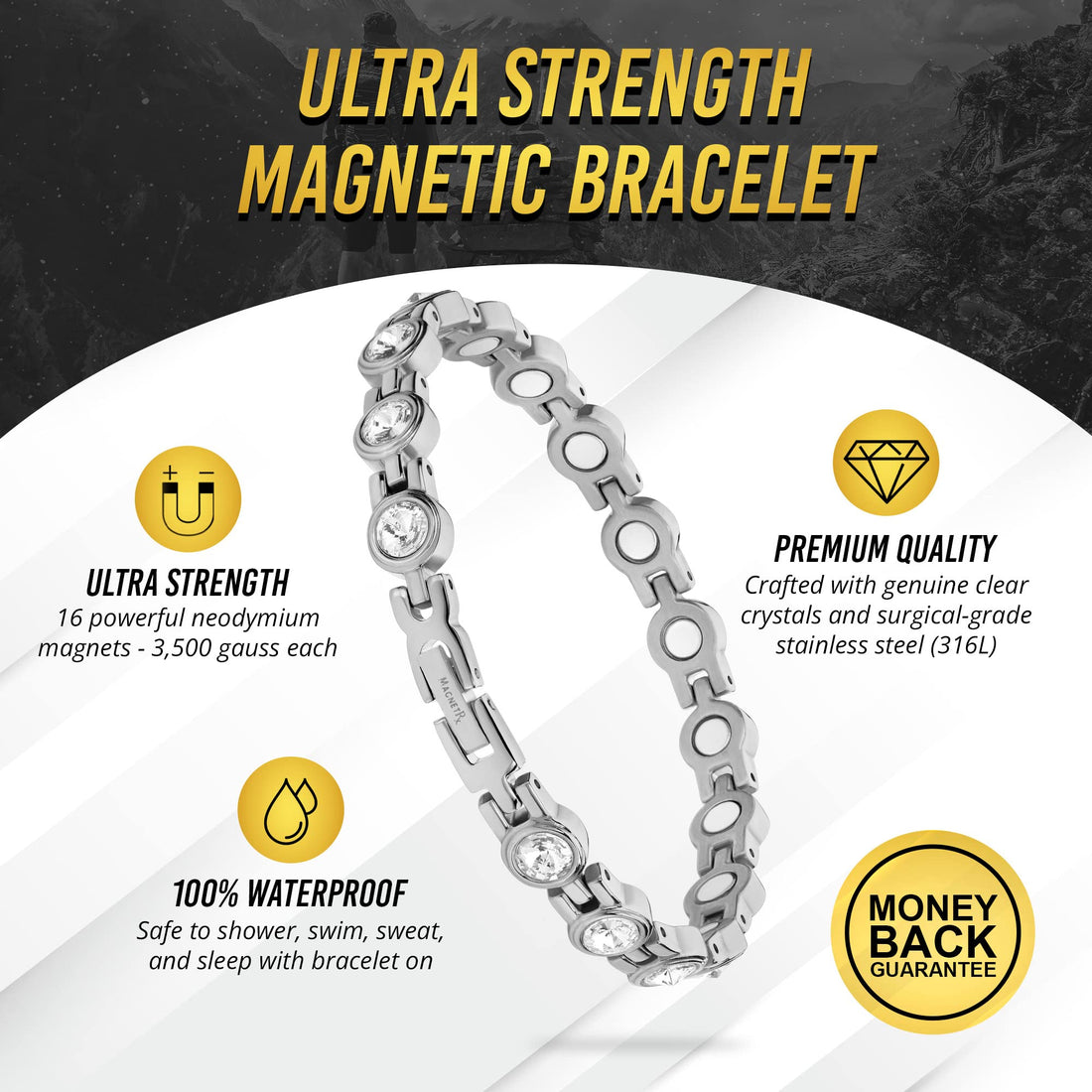 MagnetRX® Magnetic Bracelets for Women — Premium Four Leaf Clover Bracelet with Crystals and Ultra Strength Magnets — Adjustable Length with Included Sizing Tool (Gold), TCoU Recommendations from Amazon Products