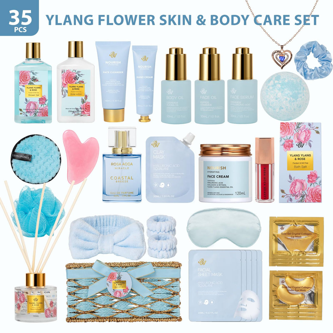 Gift Basket --35 Pcs Mothers Day - Gifts for Mom, Honey & Almond Bath & Body Gift Basket for Women, Face Skin Care Kit, Home Spa Basket Gift Set, Self-Care Gift Kit, Necklace, Birthday, Anniversary, Wife, TCoU Recommendations from Amazon Products