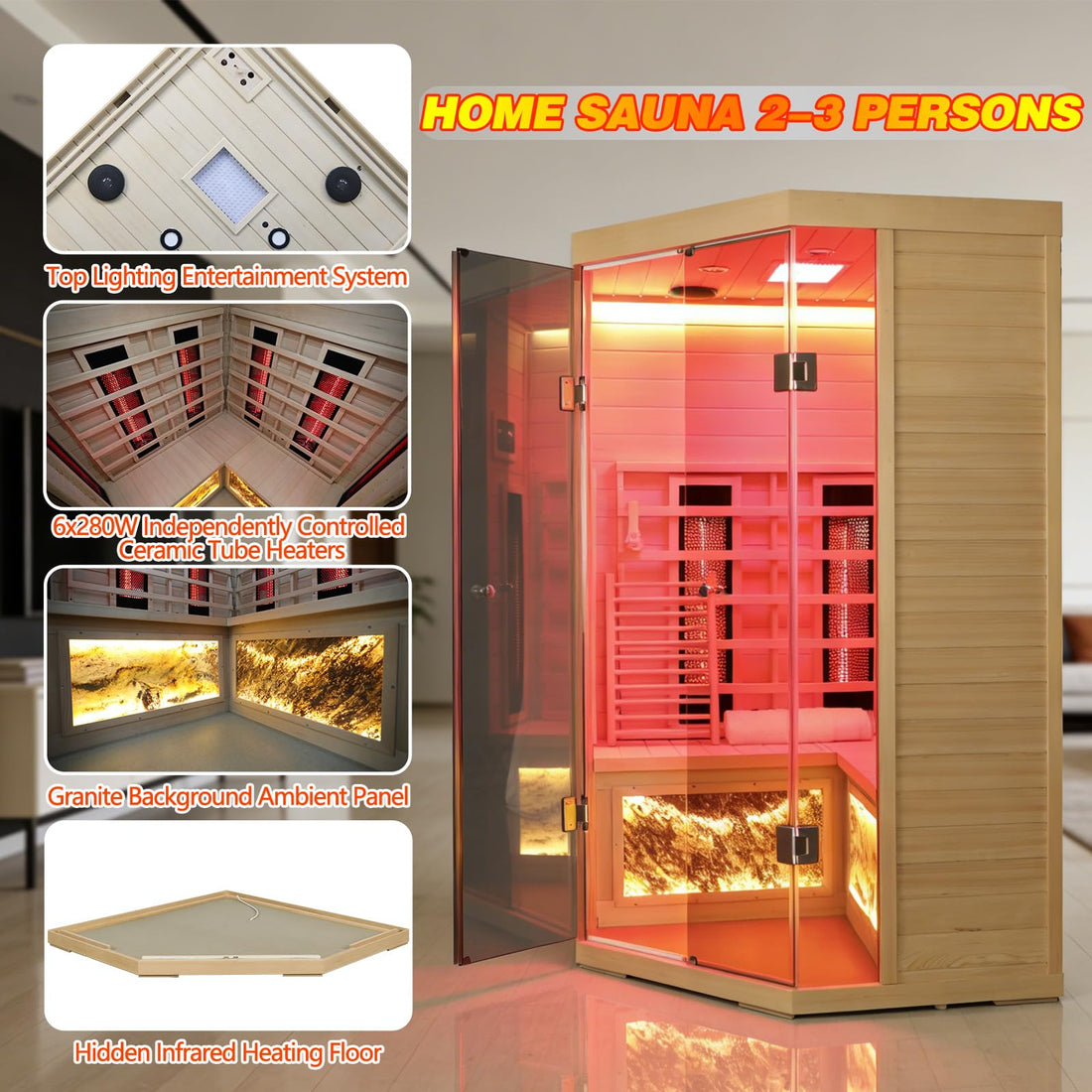 Home Sauna--Smart APP Control 2-3 Person Ultra Low EMF (0-5mG) Far Infrared Sauna for Home, 1520W Hemlock Wood Sauna Room with Bluetooth Speaker & Chromotherapy Lights, LCD Touch Panel, Constant Temperature Cover-TCoU Recommendations from Amazon Products
