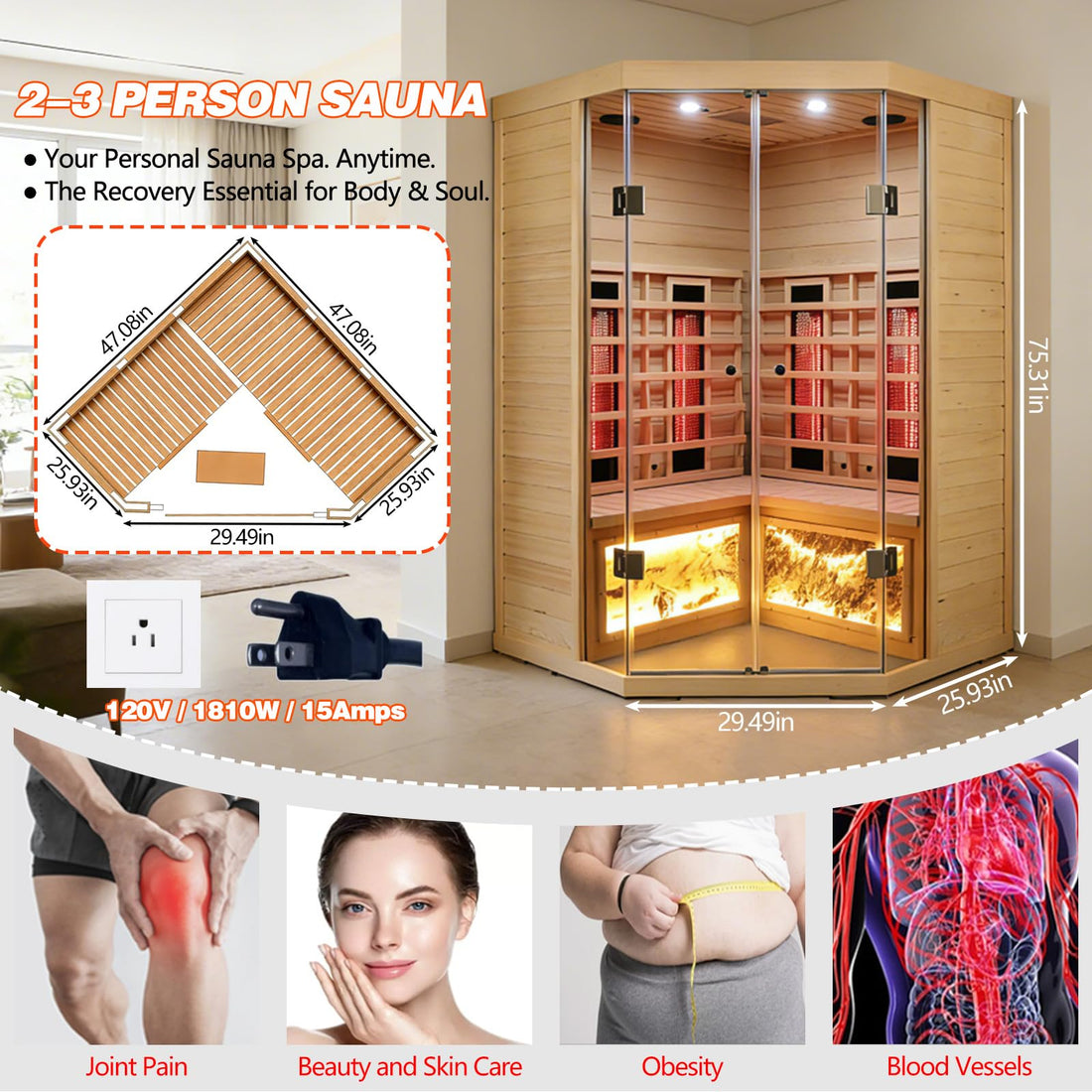 Home Sauna--Smart APP Control 2-3 Person Ultra Low EMF (0-5mG) Far Infrared Sauna for Home, 1520W Hemlock Wood Sauna Room with Bluetooth Speaker & Chromotherapy Lights, LCD Touch Panel, Constant Temperature Cover-TCoU Recommendations from Amazon Products