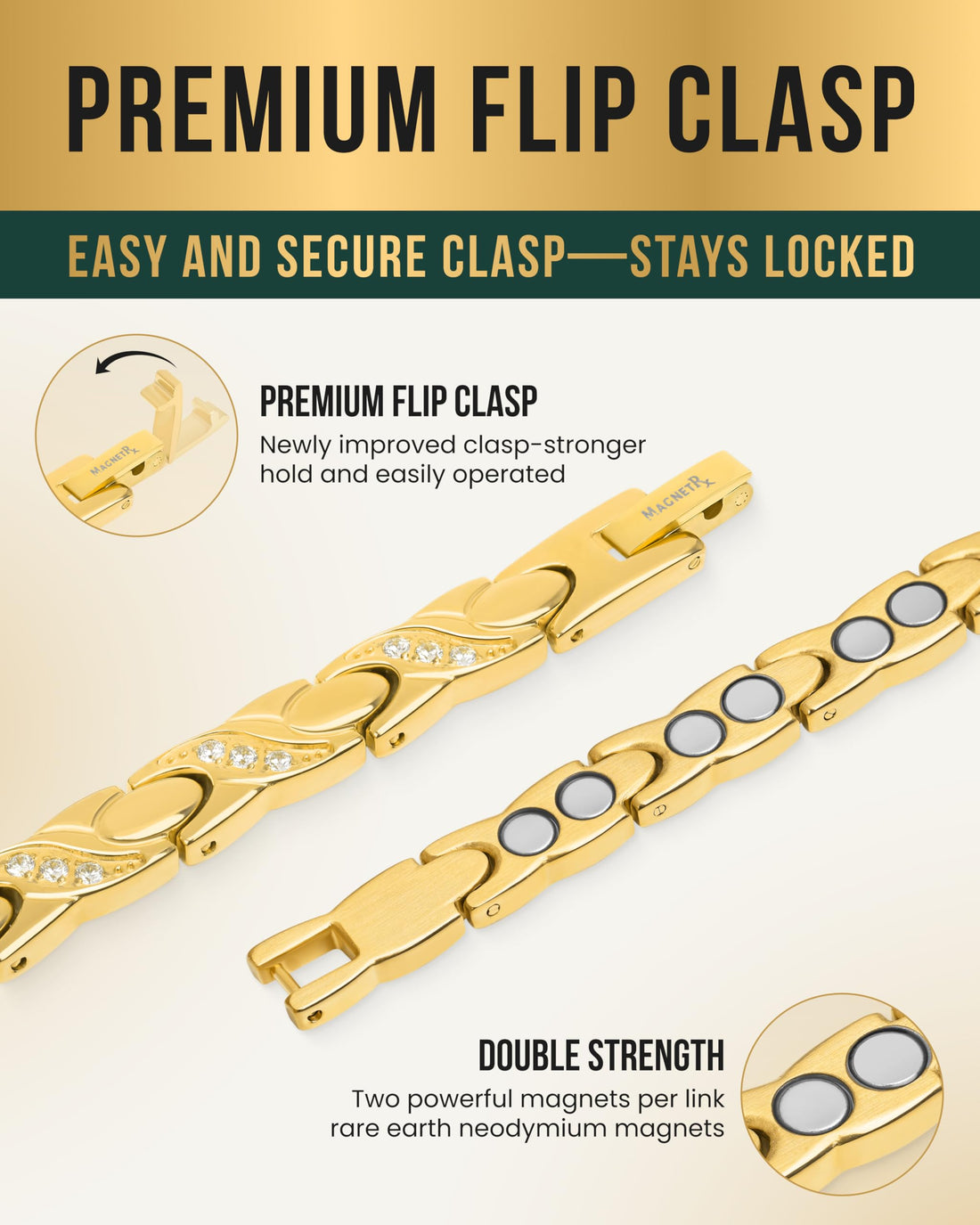 MagnetRX® Magnetic Bracelets for Women — Premium Four Leaf Clover Bracelet with Crystals and Ultra Strength Magnets — Adjustable Length with Included Sizing Tool (Gold), TCoU Recommendations from Amazon Products