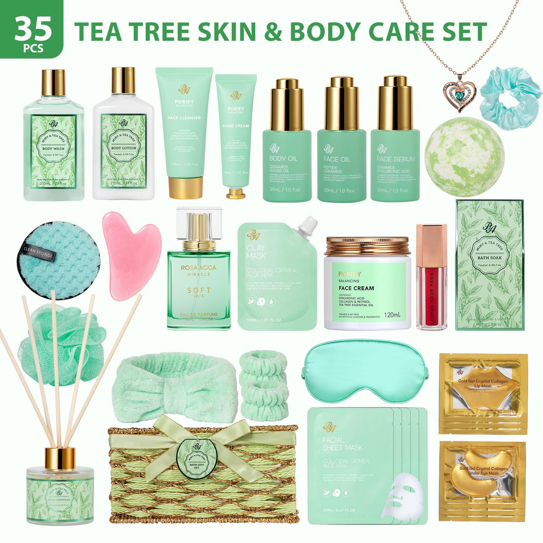 Gift Basket --35 Pcs Mothers Day - Gifts for Mom, Honey & Almond Bath & Body Gift Basket for Women, Face Skin Care Kit, Home Spa Basket Gift Set, Self-Care Gift Kit, Necklace, Birthday, Anniversary, Wife, TCoU Recommendations from Amazon Products