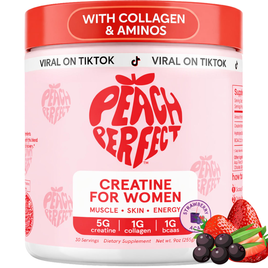 Creatine Peach Perfect Monohydrate Powder, Glute Builder Creatine for Women with Collagen, BCAAs, 5g Vegan Micronized Creatine per Serving, for Energy, Muscle Support, 30 SVG, Peach Flavor, TCoU Recommendations from Amazon Products