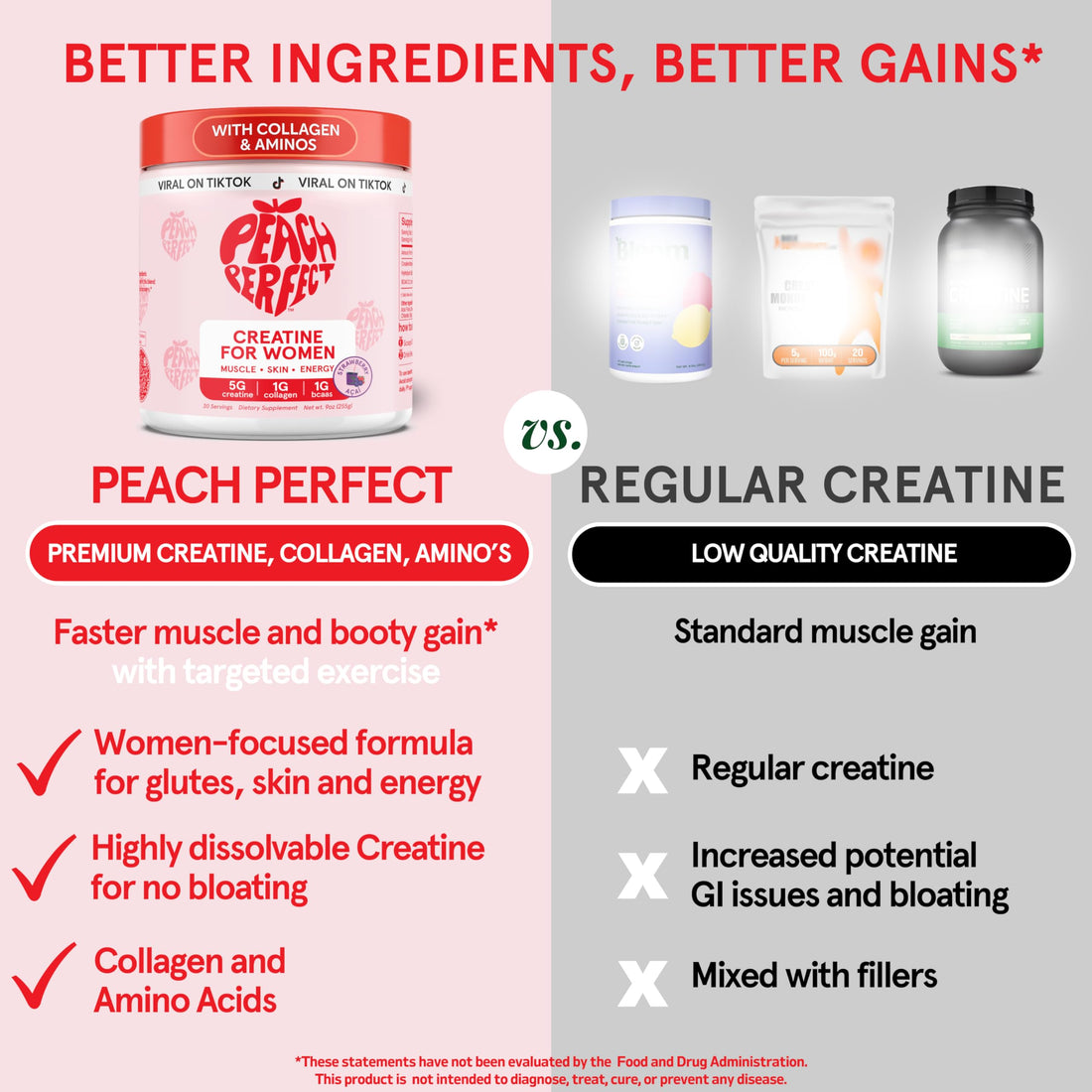 Creatine Peach Perfect Monohydrate Powder, Glute Builder Creatine for Women with Collagen, BCAAs, 5g Vegan Micronized Creatine per Serving, for Energy, Muscle Support, 30 SVG, Peach Flavor, TCoU Recommendations from Amazon Products