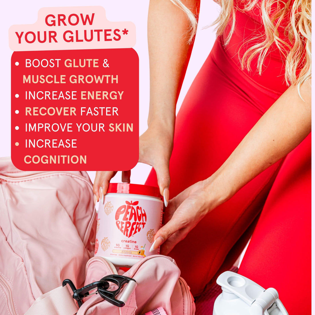 Creatine Peach Perfect Monohydrate Powder, Glute Builder Creatine for Women with Collagen, BCAAs, 5g Vegan Micronized Creatine per Serving, for Energy, Muscle Support, 30 SVG, Peach Flavor, TCoU Recommendations from Amazon Products