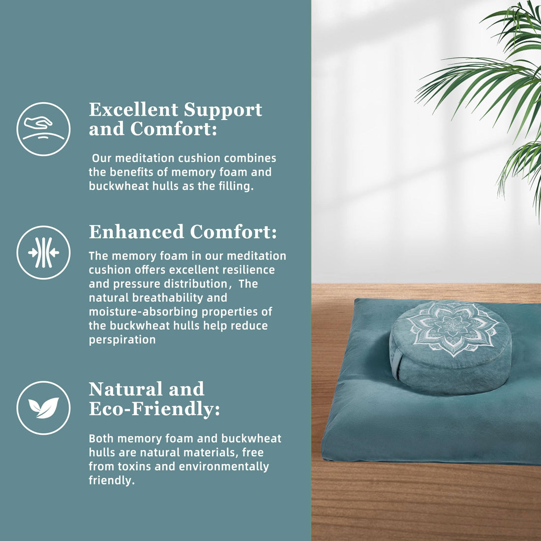 Meditation Cushion Set with Buckwheat Hulls & Memory Foam by Zafu- Ergonomic Support for Yoga & Sitting - Removable Machine-Washable Luxury Velvet Cover - for Adults and Kids (Blue),TCoU Recommendations from Amazon Products