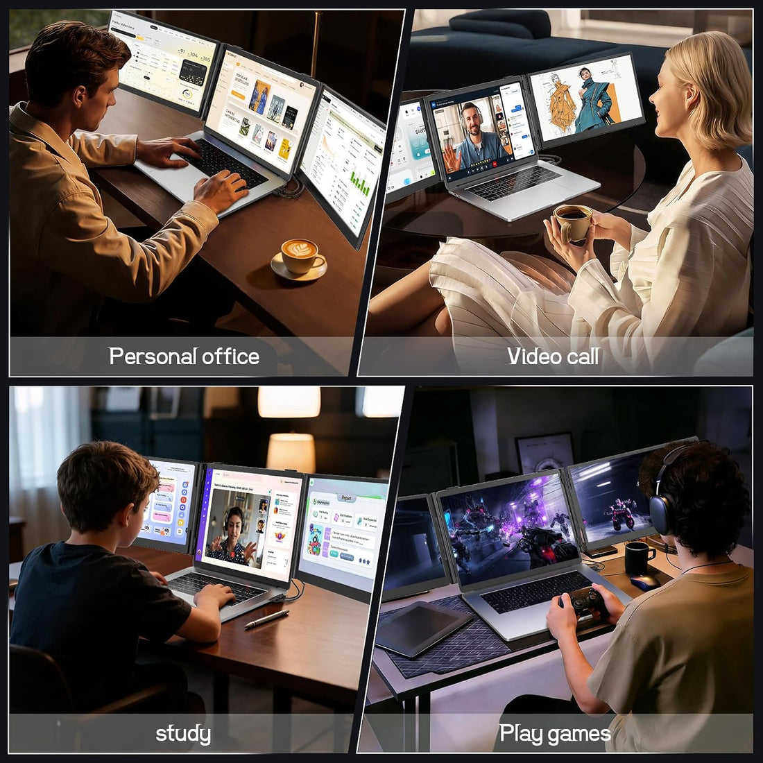 XX-Shop Amazon Products-TCoU affiliate--Laptop Screen Extender, 14'' FHD 1080P Ultra-Slim Triple Portable Monitor for Laptops, Two Cable USB-C Travel Monitor Extender Plug & Play for 13"-17" Laptop, Compatible with Wins/Mac/Android/Chrome