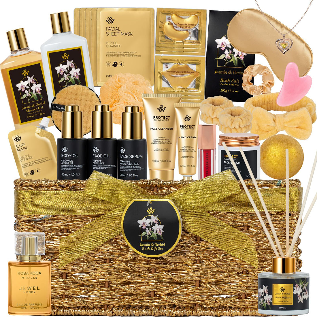 Gift Basket --35 Pcs Mothers Day - Gifts for Mom, Honey & Almond Bath & Body Gift Basket for Women, Face Skin Care Kit, Home Spa Basket Gift Set, Self-Care Gift Kit, Necklace, Birthday, Anniversary, Wife, TCoU Recommendations from Amazon Products