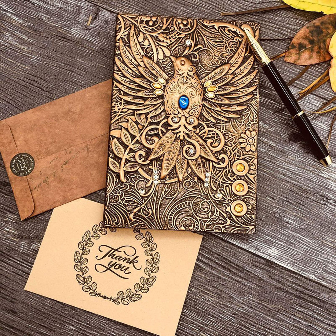 Journal Writing Embossed Leather Notebook - Antique Handmade Leather Daily Notepad Sketchbook, Travel Diary & Notebooks to Write in, Phoenix Gift For Men & Women, with Golden Classic Pen, (Bronze), TCoU Recommendations from Amazon Products