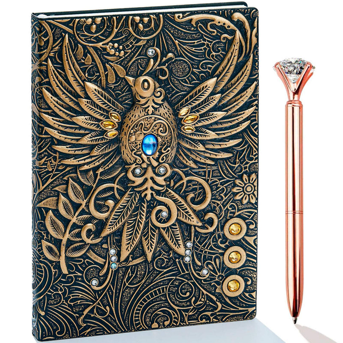 Journal Writing Embossed Leather Notebook - Antique Handmade Leather Daily Notepad Sketchbook, Travel Diary & Notebooks to Write in, Phoenix Gift For Men & Women, with Golden Classic Pen, (Bronze), TCoU Recommendations from Amazon Products