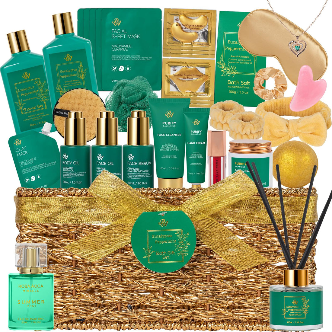 Gift Basket --35 Pcs Mothers Day - Gifts for Mom, Honey & Almond Bath & Body Gift Basket for Women, Face Skin Care Kit, Home Spa Basket Gift Set, Self-Care Gift Kit, Necklace, Birthday, Anniversary, Wife, TCoU Recommendations from Amazon Products
