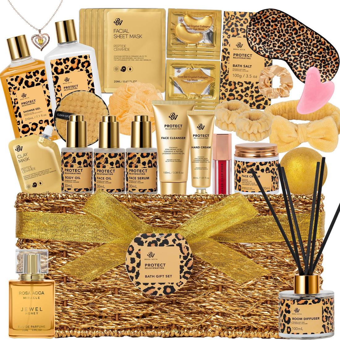 Gift Basket --35 Pcs Mothers Day - Gifts for Mom, Honey & Almond Bath & Body Gift Basket for Women, Face Skin Care Kit, Home Spa Basket Gift Set, Self-Care Gift Kit, Necklace, Birthday, Anniversary, Wife, TCoU Recommendations from Amazon Products