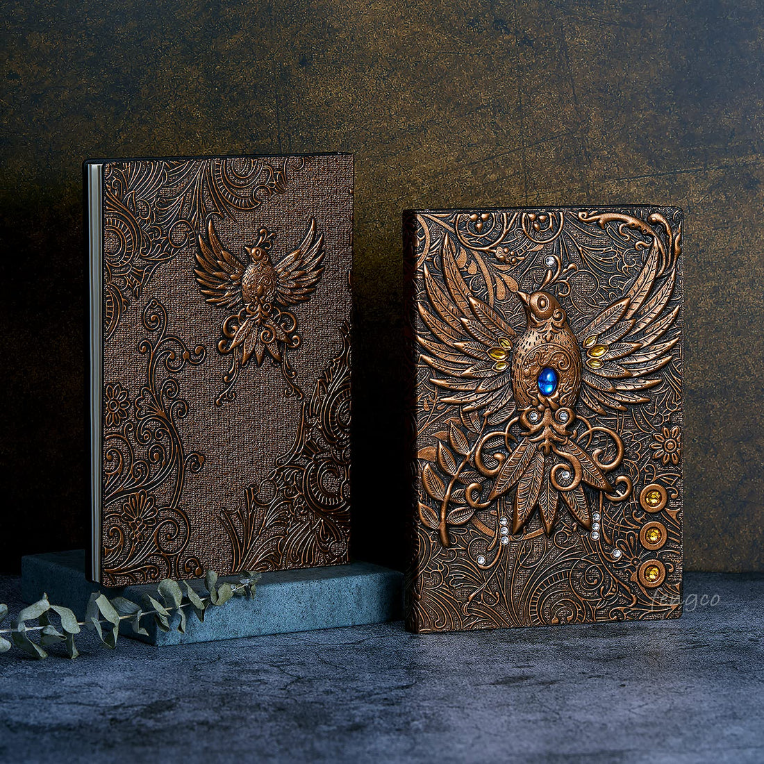 Journal Writing Embossed Leather Notebook - Antique Handmade Leather Daily Notepad Sketchbook, Travel Diary & Notebooks to Write in, Phoenix Gift For Men & Women, with Golden Classic Pen, (Bronze), TCoU Recommendations from Amazon Products