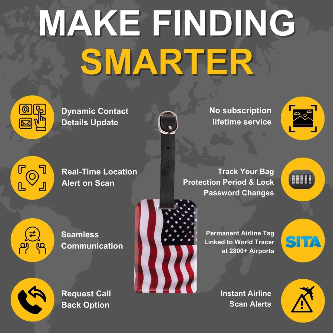 Smart Luggage/Bag Security Tag - USA Flag [2-Pack]